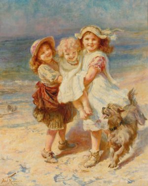 On the beach by Frederick Morgan Oil Painting