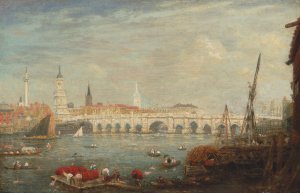 The Monument and London Bridge by Frederick Nash Oil Painting