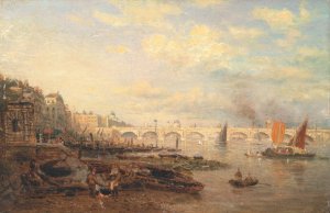 The Thames and Waterloo Bridge from Somerset House by Frederick Nash Oil Painting