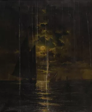 Sailboats in Moonlight by Frederick Rondel Oil Painting