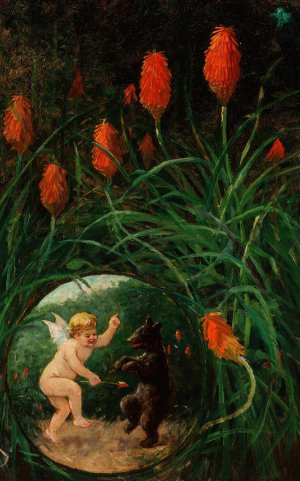 Fairy and Bear in Garden by Frederick Stuart Church Oil Painting