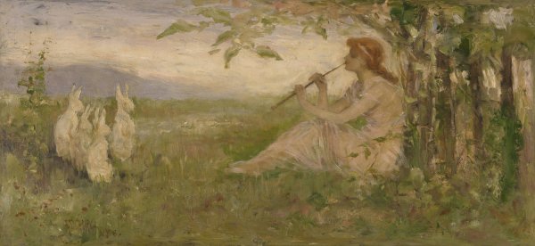 Main Product Photo of Girl With Rabbits  Painting by Frederick Stuart Church