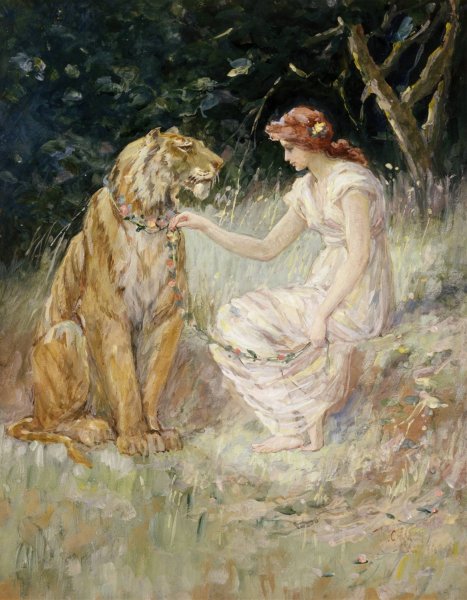 Main Product Photo of Lady and the Tiger  Painting by Frederick Stuart Church