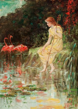 Maiden with Flamingos by Frederick Stuart Church Oil Painting