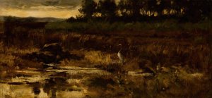Marsh Landscape with Egret by Frederick Stuart Church Oil Painting