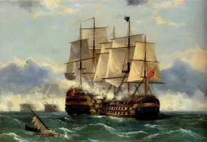 The Battleship Trafalgar by Frederick Tudgay - Oil Painting Reproduction