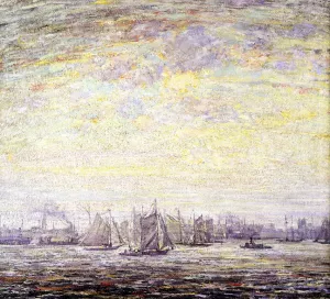 New York Harbor by Frederick Usher DeVoll Oil Painting