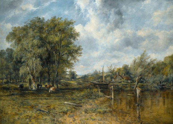 Main Product Photo of A Wooded Landscape With Cattle And A Cottage Beyond Painting by Frederick Waters Watts