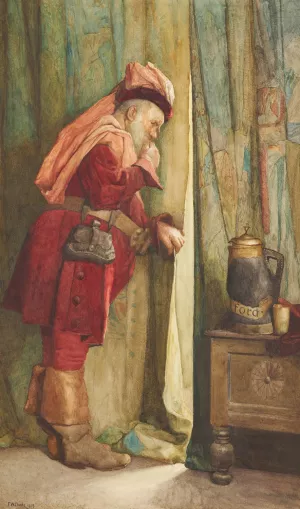 Falstaff; 'I will esconce me behind the Arras' by Frederick William Davis Oil Painting