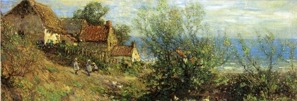 Children Playing near a Cottage by Frederick William Jackson - Hand-Painted Oil Painting Reproduction