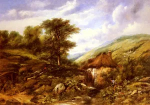 An Overshot Mill In A Wooded Valley Oil painting by Frederick William Watts