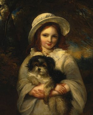 Girl with dog by Frederick Yates Hurlstone Oil Painting