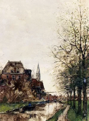 A Fisherman In His Boat On A Canal by Fredericus Jacobus Van Rossum Chattel A Fisherman In His Boat On A Canal by Fredericus Jacobus Van Rossum Chattel Oil Painting