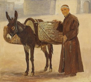 Munk med sit pakaesel by Frederik Christian Lund Oil Painting