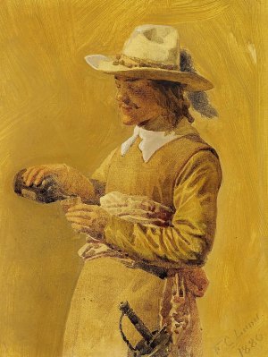 Musketer med flaske og glas by Frederik Christian Lund Oil Painting
