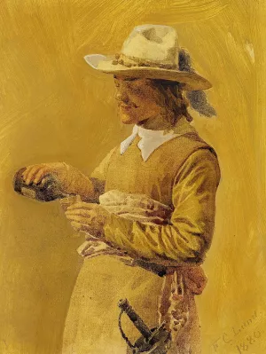 Musketer med flaske og glas by Frederik Christian Lund Oil Painting