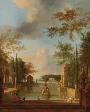 A park landscape with musicians by Frederik De Moucheron Oil Painting