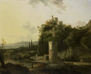 Italian landscape with round tower by Frederik De Moucheron Oil Painting