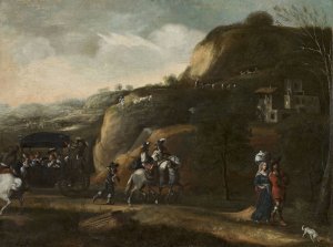 Landscape with a carriage by Frederik De Moucheron Oil Painting