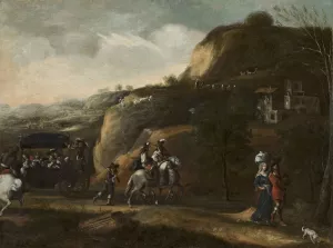Landscape with a carriage by Frederik De Moucheron Oil Painting