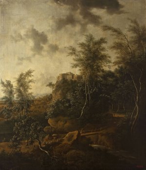 Landscape with a castle by Frederik De Moucheron Oil Painting