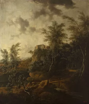 Landscape with a castle by Frederik De Moucheron Oil Painting