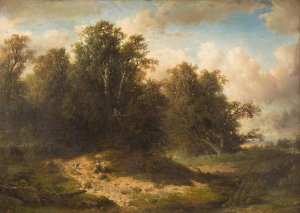 Two peasants resting in vast landscape by Frederik Hendrik Hendriks Oil Painting