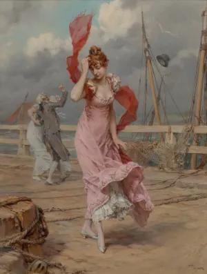 A Blustery Day by Frederik Hendrik Kaemmerer Oil Painting