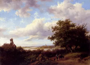 A Blustery Summer Landscape by Frederik Marianus Kruseman Oil Painting