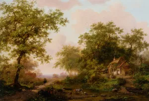 Cattle in a Summer Landscape by Frederik Marianus Kruseman - Oil Painting Reproduction