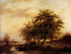 Figures In A Summer Landscape Oil painting by Frederik Marianus Kruseman