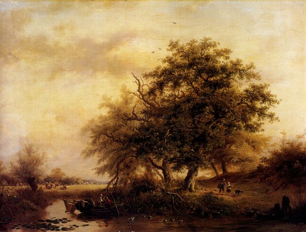 Figures In A Summer Landscape by Frederik Marianus Kruseman - Hand-Painted Oil Painting Reproduction