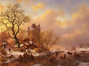 Skating in the Midst of Winter Oil painting by Frederik Marianus Kruseman