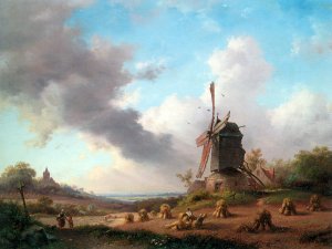Summer Landscape with Harvesting Farmers Oil painting by Frederik Marianus Kruseman