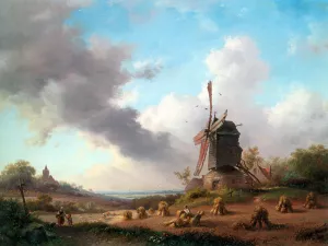 Summer Landscape with Harvesting Farmers by Frederik Marianus Kruseman - Oil Painting Reproduction
