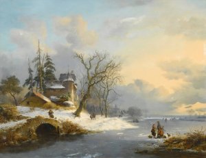 Winter Landscape With Strollers And Skaters by Frederik Marinus Kruseman Oil Painting