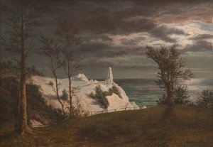 The 'Summer Spire' on the Chalk Cliffs of the Island Mon. Moonlight by Frederik Sodring Oil Painting