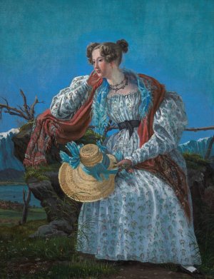 Young Woman Sitting in a Norwegian Landscape by Frederik Sodring Oil Painting