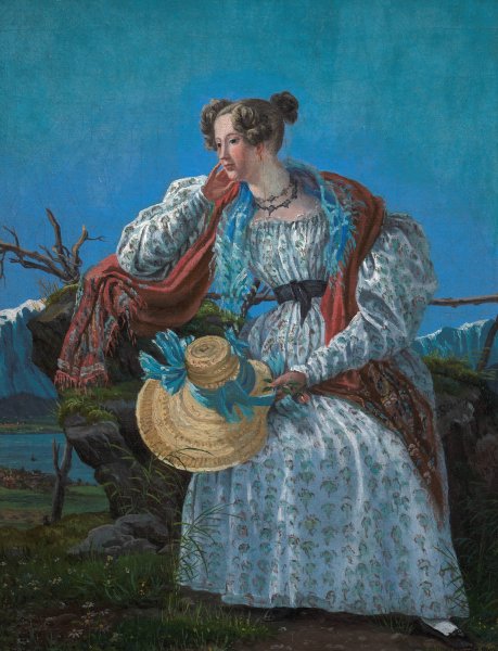 Young Woman Sitting in a Norwegian Landscape  by Frederik Sodring - Hand-Painted Oil Painting Reproduction