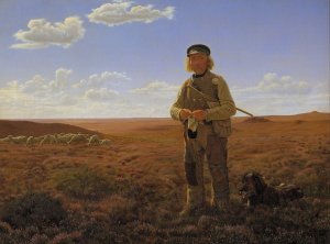 A Jutland Sheperd on the Moors by Frederik Vermehren Oil Painting