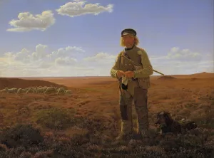 A Jutland Sheperd on the Moors by Frederik Vermehren Oil Painting