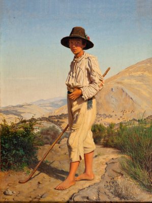 An Italian shepherd boy by Frederik Vermehren Oil Painting