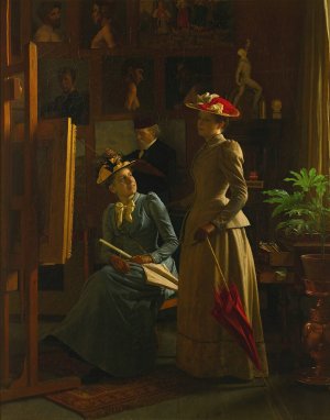 In The Artist's Studio by Frederik Vermehren Oil Painting