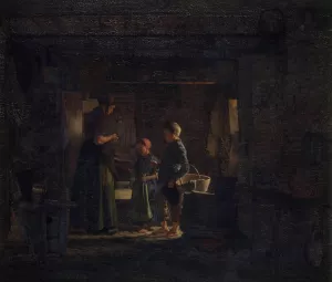 To tiggerborn i et bondekokken by Frederik Vermehren Oil Painting