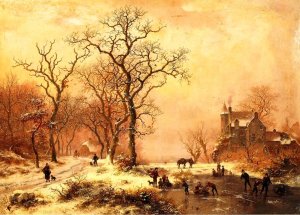 Ice Skating by Frederk Marinus Kruseman Oil Painting