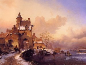 Winter Landscape with Ice Amusements by Frederk Marinus Kruseman Oil Painting