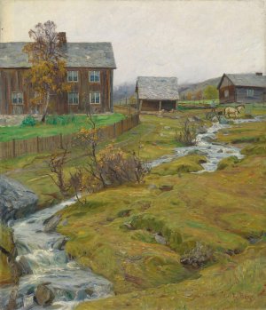 Wet Autoumn at Hov in oyer, Gudbrandsdalen by Fredrik Borgen Oil Painting