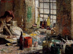 The Painter's Workshop by Fredrik Kolsto Oil Painting
