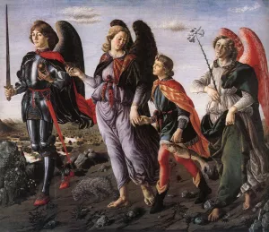The Three Archangels with Tobias by Frencesco Botticini - Oil Painting Reproduction