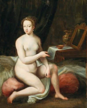 A Lady At Her Toilet by French School Oil Painting